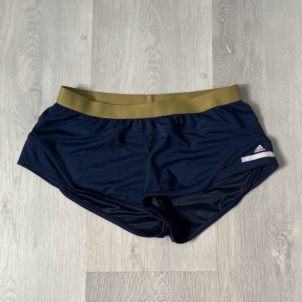 ADIDAS STELLA MCCARTNEY RUNNING SHORTS BLUE ZIP POCKET HOT SHORTIES WOMENS XS